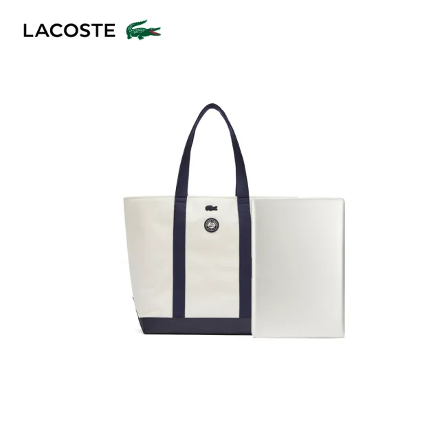 【LACOSTE】包款-時尚拼接大容量帆布托特包(米白色)