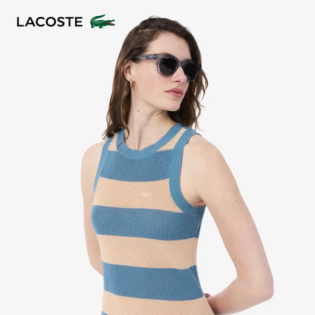【LACOSTE】女款-活力盛夏修身長版無袖洋裝(藍色/淺粉紅色)