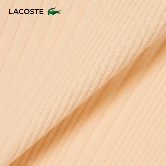 【LACOSTE】女款-修身亨利領坑條背心(粉橘色)