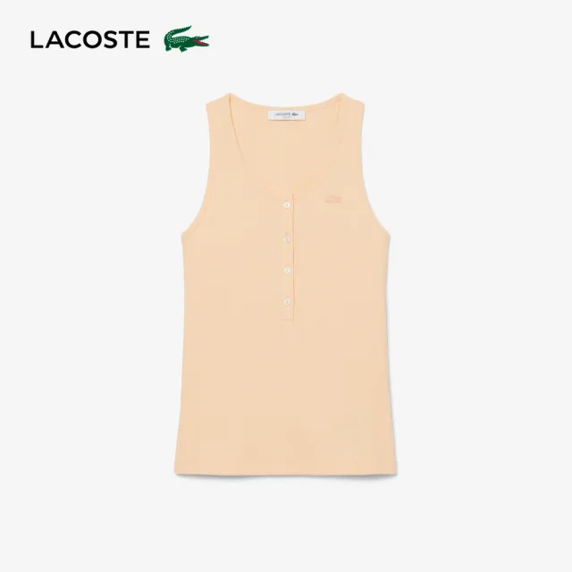 【LACOSTE】女款-修身亨利領坑條背心(粉橘色)