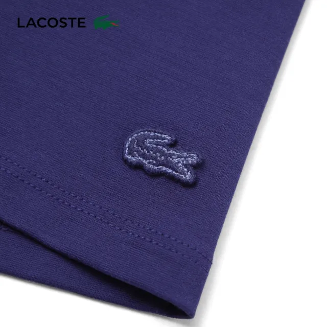 【LACOSTE】女款-以背影寫詩鏤空織帶修身短袖T(紫色)