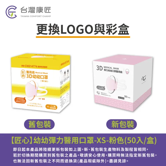 【匠心】幼幼3D立體彈力醫療口罩 粉色 防疫必備(50入/盒 XS尺寸)