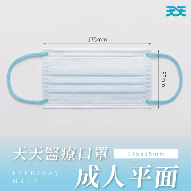 【天天】3倍透氣 成人平面醫療口罩5盒組(50入/盒 共250片)