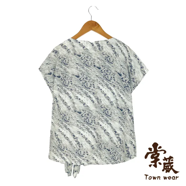【TOWN’WEAR 棠葳】滿版印花透膚雪紡上衣-附項鍊