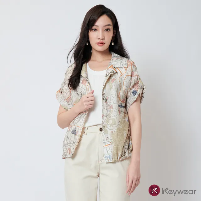 【KeyWear 奇威名品】城市地圖印花短袖襯衫