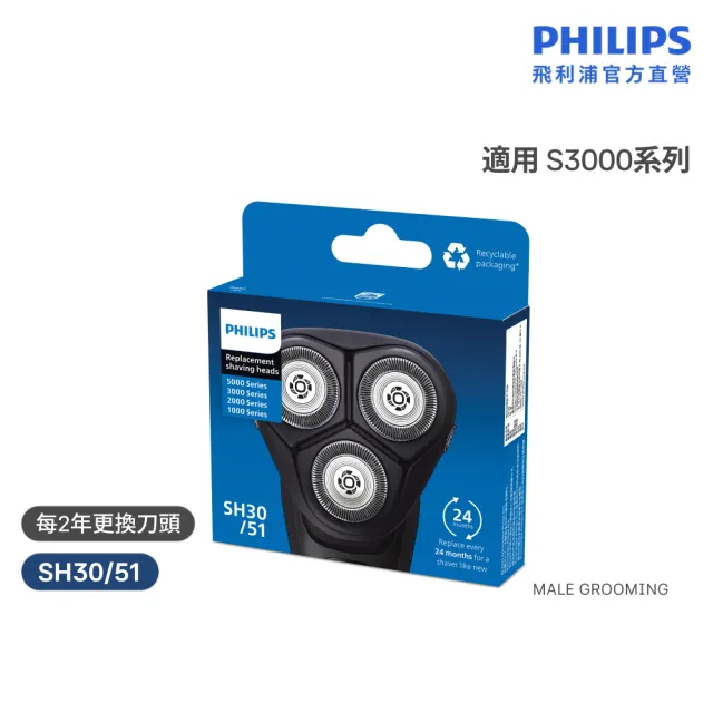 【Philips 飛利浦】SH30/51 原廠電鬍刀替換刀頭 (適用S3000/S1000系列/荷蘭製/官方直營)