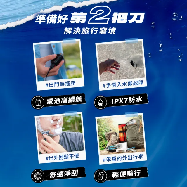 【Philips 飛利浦】PQ888 隨行浪人刀 (磁吸刀頭/IPX7防水/旅行必備/輕巧便攜/高續航力/官方直營)