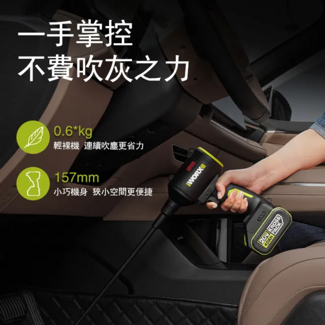 【WORX 威克士】20V 鋰電無刷空氣除塵槍 WU093.3(鼓風機 吹塵槍 吹葉機 無刷 鋰電 吹風 無刷渦輪吹塵槍)