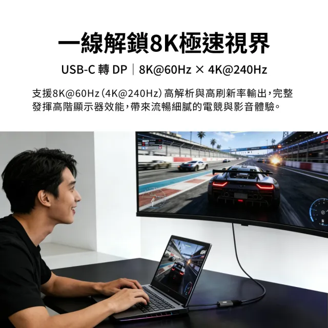 【PX 大通】8K@60 4K@240 Type C hub C轉DP集線器 USB-C 3.1 影音轉接器手機筆電 to DP(CD8)