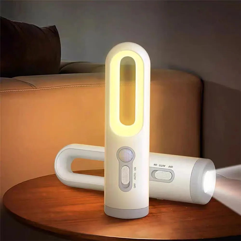 【BONum 博紐】多功能智能人體感應LED夜燈(三段開關 usb 充電 免拉線 露營燈 手電筒 緊急照明)