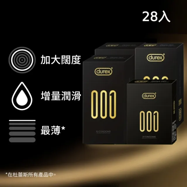 【Durex 杜蕾斯】001水性PU衛生套標準裝10入x2+6入+2入(共28入  保險套/衛生套/避孕套/安全套/避孕)
