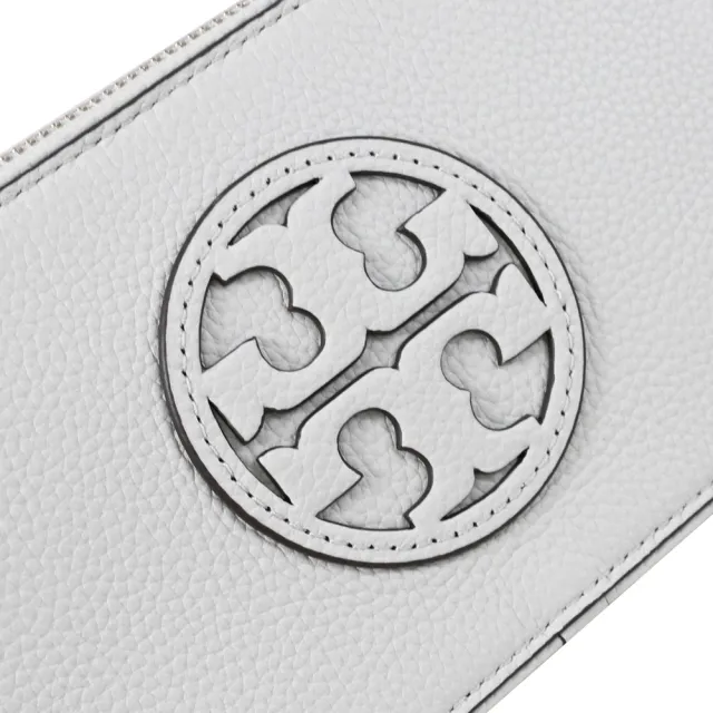 【TORY BURCH】經典雙T LOGO皮革寬背帶雙層相機包斜背包(淺灰)