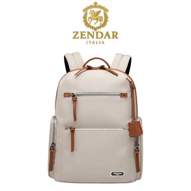 【ZENDAR】台灣總代理 限量3折 頂級高彈性仿潑水休閒後背包 琪拉系列 全新專櫃展示品(米白色 女包)