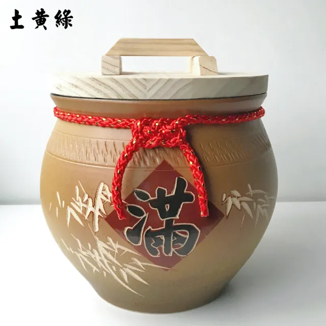 【鶯歌陶瓷】純手工招財陶瓷米甕_20台斤附五帝錢(米甕/米缸/米桶/米箱/聚寶盆)