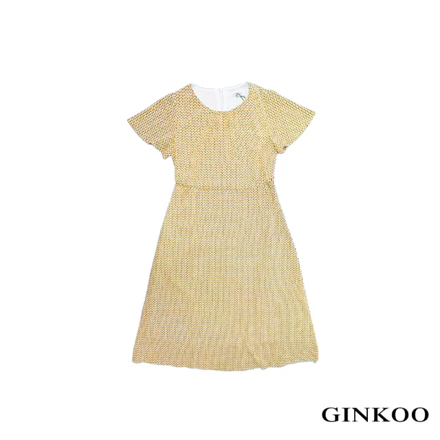 【GINKOO 俊克】幾何印花波浪袖長洋裝