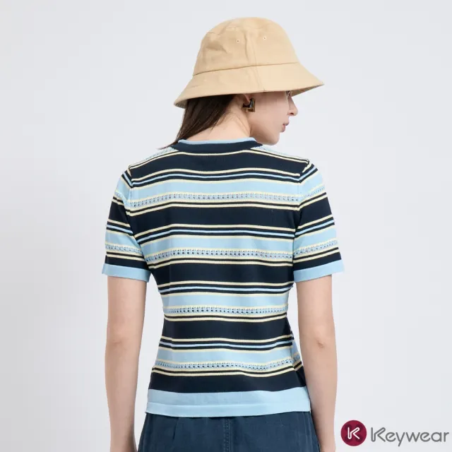 【KeyWear 奇威名品】顯瘦條紋短袖針織上衣(共3色)