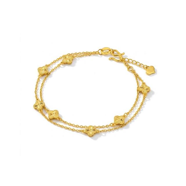 【金緻品】黃金手鍊 海棠花漾 1.13錢 四葉幸運草 雙層鍊 雙鍊 小花 花朵 純金手鍊 5G黃金