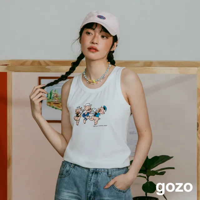 【gozo】迪士尼系列 三隻小豬圓舞曲涼感背心(黑色/白色/淺藍)