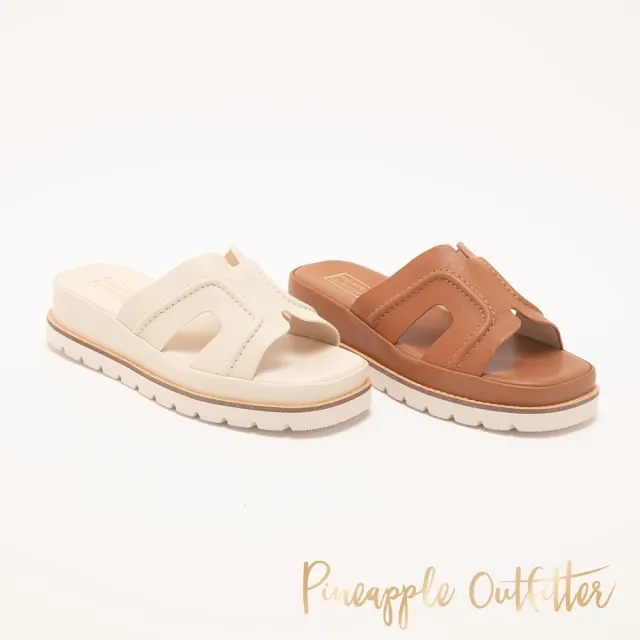 【Pineapple Outfitter】慵懶週末H真皮厚底拖鞋RENLEY(白色)