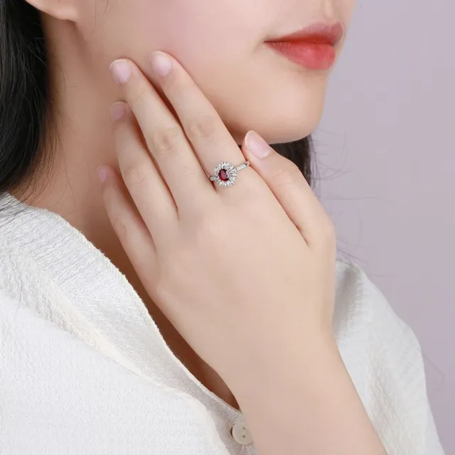 海斯珠寶 1克拉天然鴿血紅寶石 18K白金鑽石戒指 橢圓形切割 經典太陽花圍鑲 送禮推薦 高級珠寶