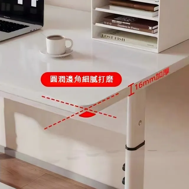 奶油北歐風手動升降電腦桌（桌面長140寬50CM 65-90cm可調 久坐防駝背工作桌）