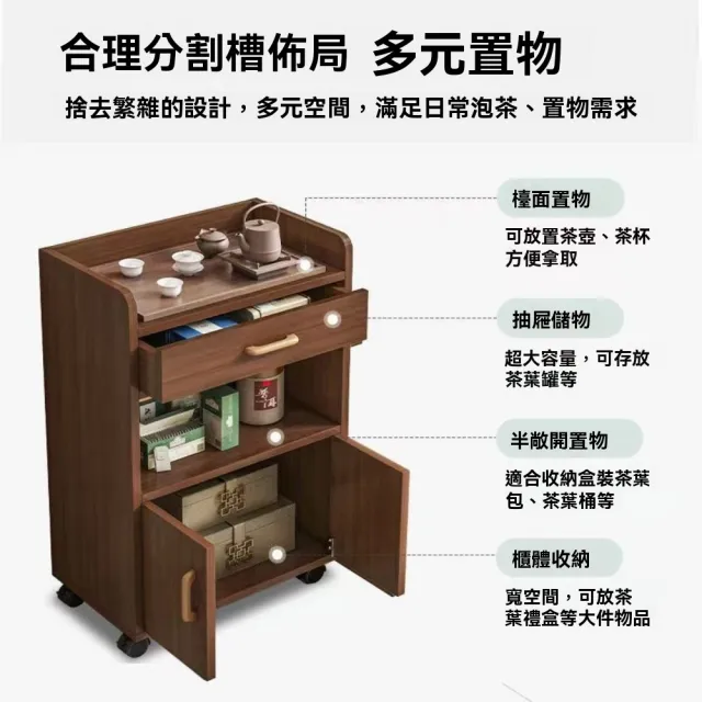 SHINKAWA新川客廳茶水櫃(收納多層儲物櫃家用移動櫃帶輪餐邊櫃簡易碗櫃