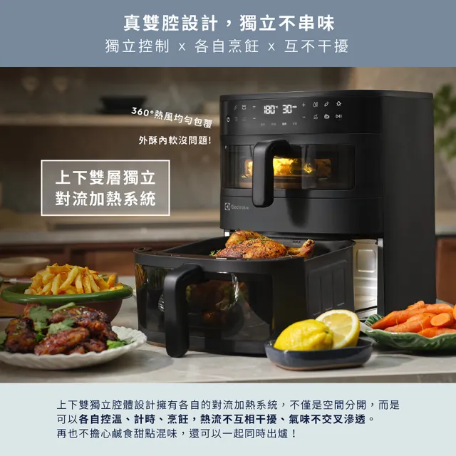【Electrolux 伊萊克斯】透視雙享鍋 800系列 直立雙層氣炸鍋☆ (E8AF1-810B)