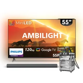 【Philips 飛利浦】家電快配★55吋4K 120Hz QD Mini LED Google TV 智慧顯示器(55PML9108)