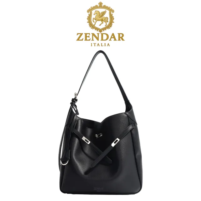 【ZENDAR】頂級小牛皮肩背包 汀娜系列(黑色)