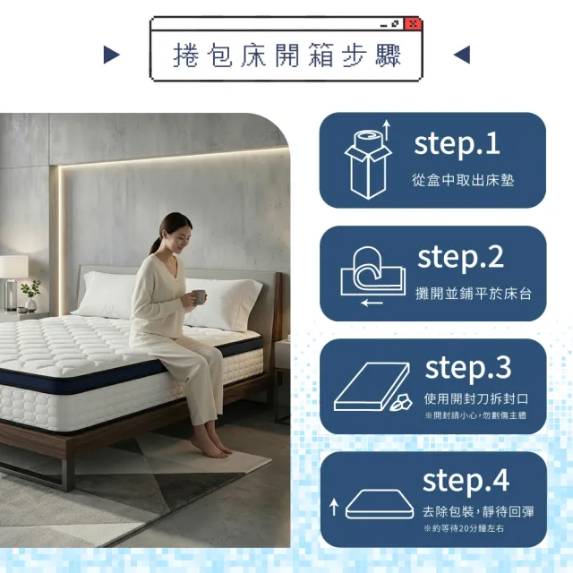【IHouse】蜂巢科技 雙大6尺服貼護脊獨立筒床墊 (加大床墊真空壓縮捲床S5)