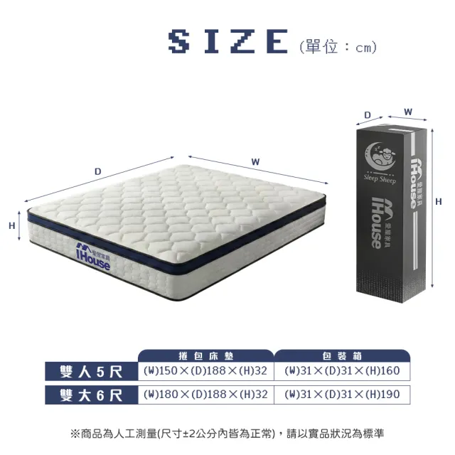 【IHouse】蜂巢科技 雙大6尺服貼護脊獨立筒床墊 (加大床墊真空壓縮捲床S5)
