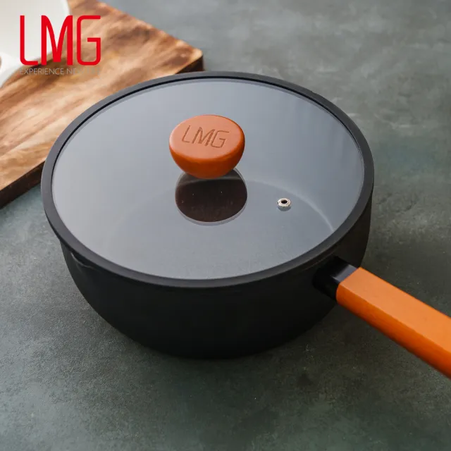 【LMG】黑曜石系列極耐磨不沾單把雪平鍋24cm附玻璃鍋蓋-IH爐可用鍋(單把湯鍋 不沾鍋 適用各種爐具 附鍋蓋)