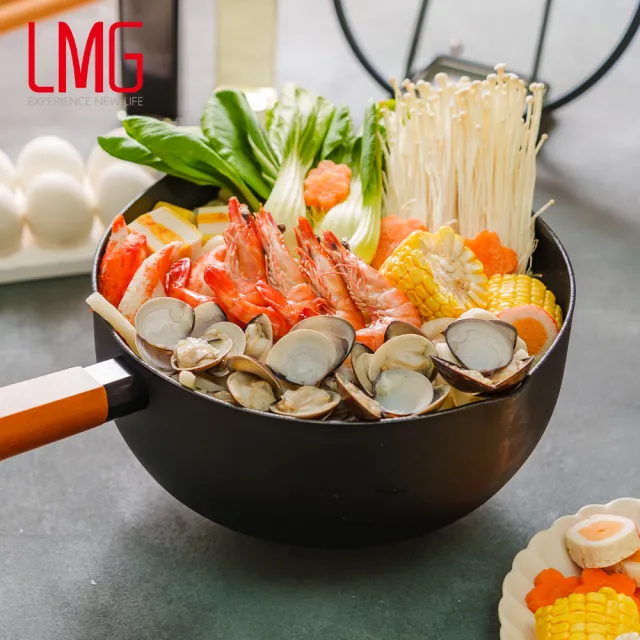 【LMG】黑曜石系列極耐磨不沾單把雪平鍋24cm附玻璃鍋蓋-IH爐可用鍋(單把湯鍋 不沾鍋 適用各種爐具 附鍋蓋)