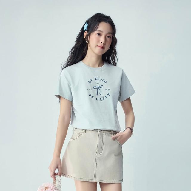 【GIORDANO 佐丹奴】女裝蝴蝶結印花純棉短袖T恤(多色任選)