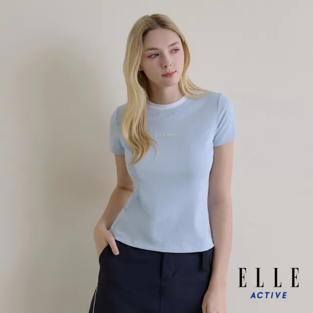【ELLE ACTIVE】女款 修身顯瘦羅紋圓領短袖T恤-淺藍色(EA26S1W1608-31)