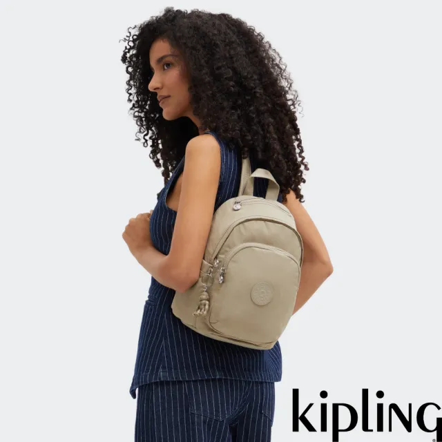 【KIPLING】沙棕色拉鍊式小巧收納後背包-DELIA MINI