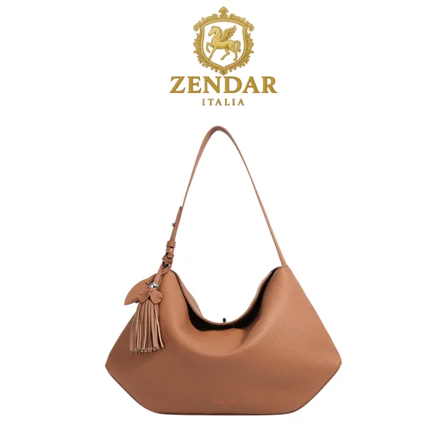 【ZENDAR】台灣總代理 頂級小牛皮肩背包 茉莉系列 (金棕色)