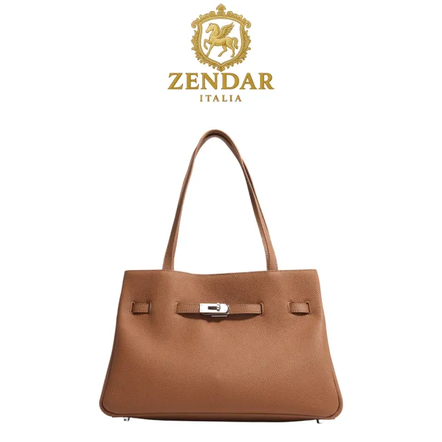 【ZENDAR】限量1折 頂級小牛皮手提包肩背包 安傑拉系列 全新專櫃展示品(金棕色)