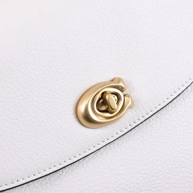 【COACH】CASSIE 19 品牌C字轉釦荔枝皮革翻蓋兩用包(白)