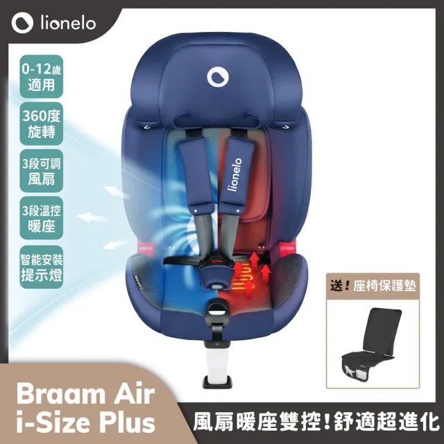【Lionelo】0-12歲瞬冷/暖座型嬰幼童汽座 Braam Air i-Size Plus(三段 空冷 暖座 360旋轉 ISOFIX)
