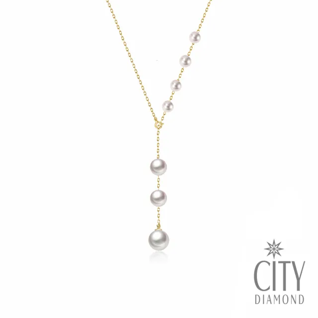 【City Diamond 引雅】『銀河』18K日本AKOYA珍珠7顆4.5-7MM黃K金自由伸縮Y字項鍊 墜鍊(東京Yuki系列)