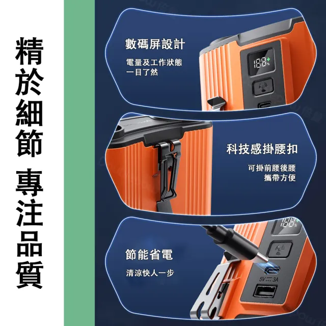 【佳美多】風扇 掛腰風扇 便攜式冷風扇 戶外工作降溫風扇 工業掛腰風扇 雙風道設計 可掛腰掛脖 十檔調節