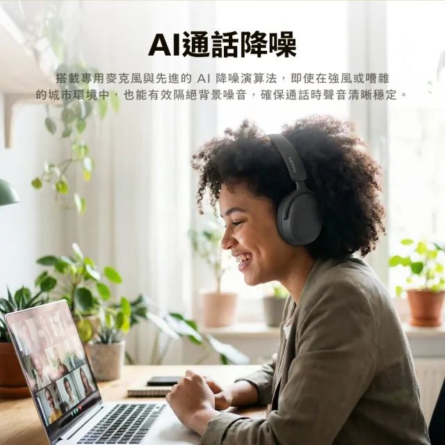 【Philips 飛利浦】AI mic 動態低音ANC降噪藍牙6.0耳罩耳機-TAH2500