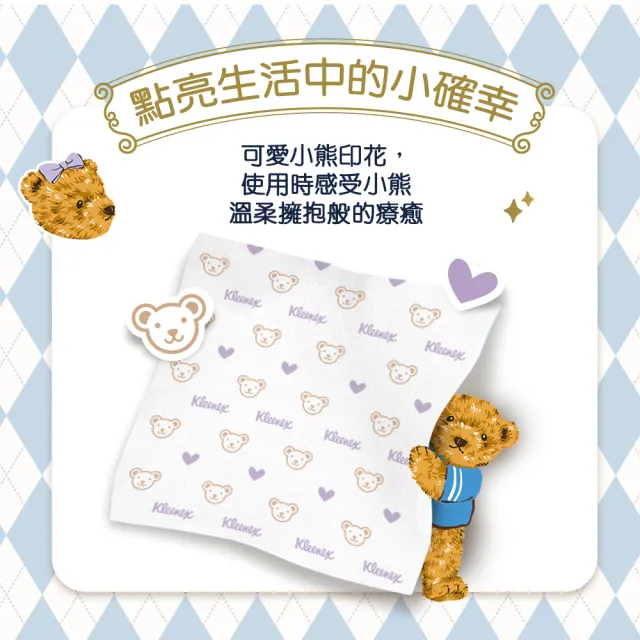 【Kleenex 舒潔】Teddy Soft小熊印花紙手帕面紙 7抽x15包x6串