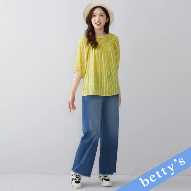 【betty’s 貝蒂思】鬆緊抽皺印花七分袖上衣(黃色)