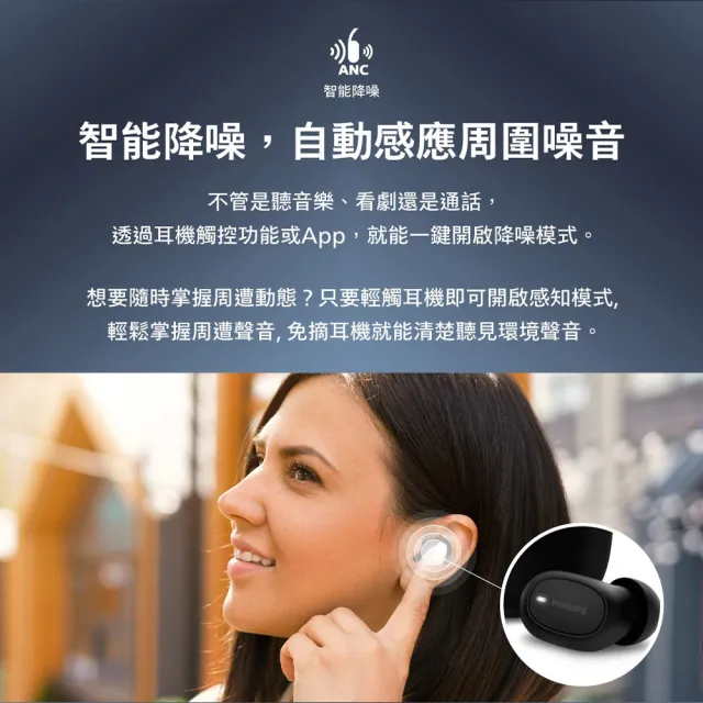 【Philips 飛利浦】動態低音長續航通話降噪藍牙5.4耳機(黑)-TAT2500BK