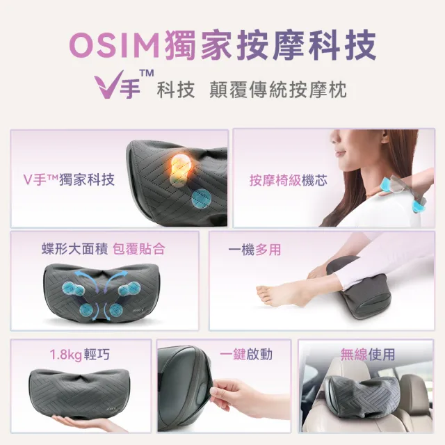 【OSIM】V手暖摩枕 OS-2230(V手擬人專利/按摩枕/頸肩按摩/腰部按摩)