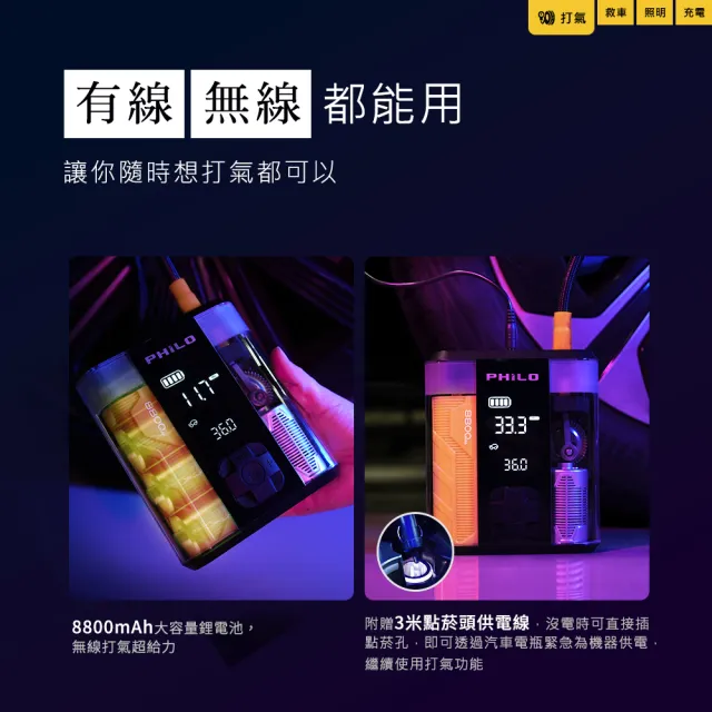 【Philo 飛樂】STP09二代 救車打氣多功能機 PD快充/無線充氣寶/啟動電源/救車線/車用打氣機