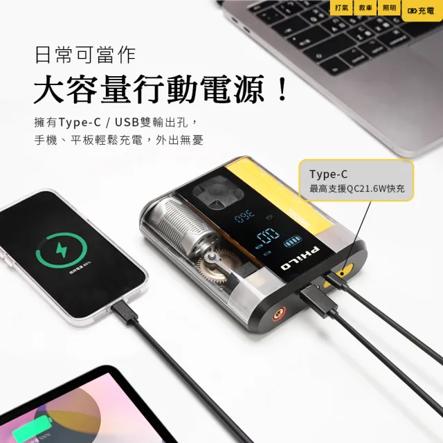 【Philo 飛樂】STP09二代 救車打氣多功能機 PD快充/無線充氣寶/啟動電源/救車線/車用打氣機
