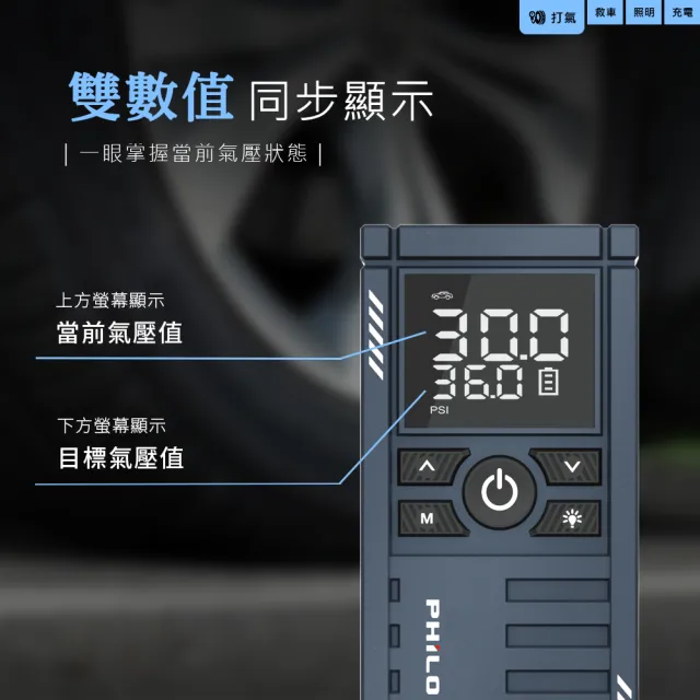 【Philo 飛樂】Q12lite 8000mAh 多功能救車電源(自動打氣機/汽車啟動電源/汽車打氣機/汽車電霸/無線打氣機)